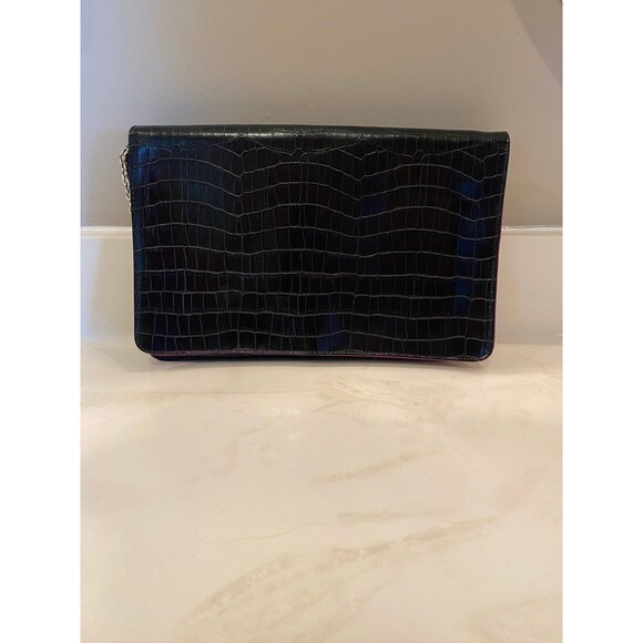 Daisy Fuentes Handbag Purse Black Faux Alligator Skin Clutch w/ Chain Strap Bag - Picture 3 of 9